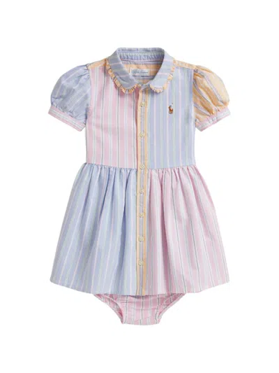 Polo Ralph Lauren Babies' Striped Ruffled Shirt Dress Set (set Of Two) In Pink