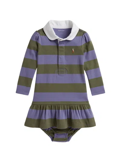 Polo Ralph Lauren Babies' Striped Rugby Dress And Bloomers Set In Blue