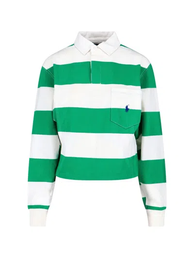 Polo Ralph Lauren Embroidered Striped Cotton Rugby Shirt In Green