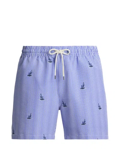 Polo Ralph Lauren Striped Sailboat Swim Trunks In Blue