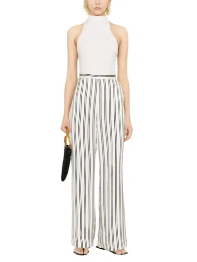 Polo Ralph Lauren Striped Satin Wide Leg Pant In Black Cream Stripe In Multi