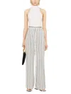 Polo Ralph Lauren Striped Satin Wide Leg Pant In Black Cream Stripe In White