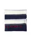 Polo Ralph Lauren Frayed Edges Striped Pattern Scarf In Navy