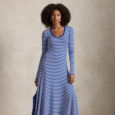 Polo Ralph Lauren Striped Scoopneck Dress In New Sapphire,white
