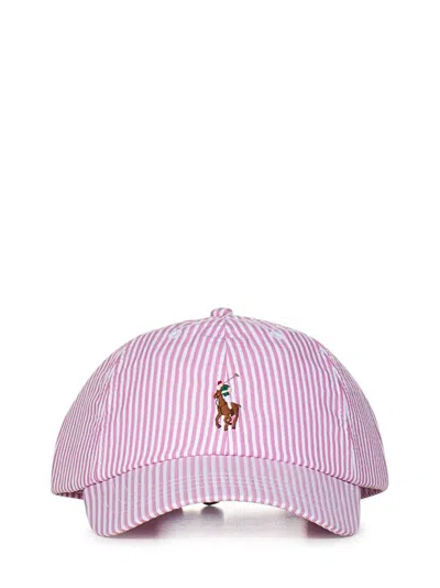Polo Ralph Lauren Striped Seersucker Baseball Cap In Pink