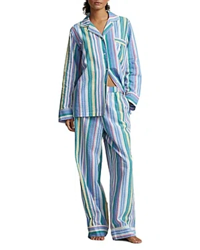 Polo Ralph Lauren Striped Seersucker Long Sleeve Pajama Set In Multi Color