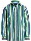 Polo Ralph Lauren Womens  Striped Curved-hem Cotton-poplin Shirt In 绿色