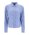 Polo Ralph Lauren Camicia Lino Righe Blu E Bianca Manica Lunga Regular In Blue