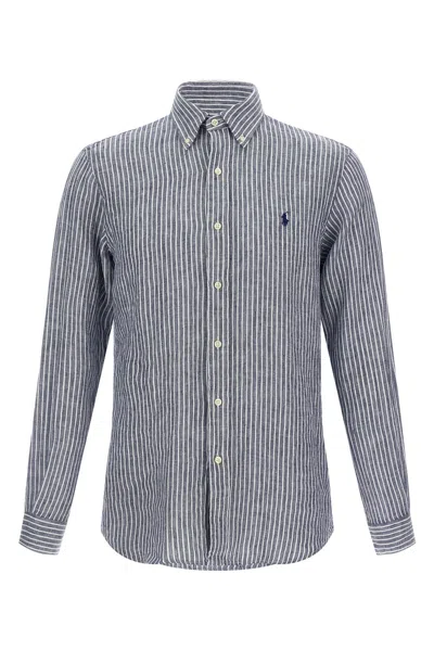 Polo Ralph Lauren Long Sleeve Striped Shirt Button Down Collar In Gray