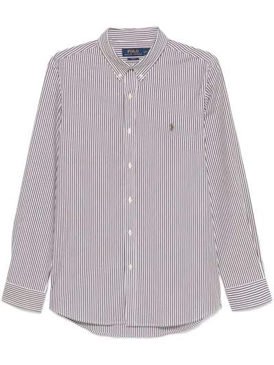Polo Ralph Lauren Striped Shirt In Marrone E Bianco