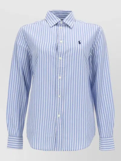 Polo Ralph Lauren Striped Shirt Collared Neck Long Sleeves In Blue