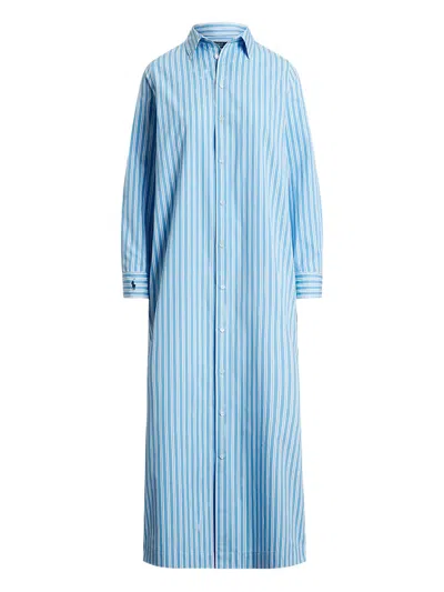 Polo Ralph Lauren Striped Shirt Dress In Medium Blue/white