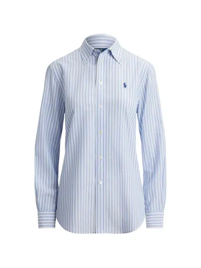 Polo Ralph Lauren Classic Fit Striped Cotton Linen Shirt In Blue