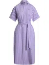 Polo Ralph Lauren Vicki Belted Striped Cotton-poplin Midi Shirt Dress In 紫色