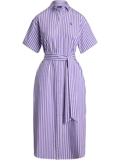 Polo Ralph Lauren Vicki Belted Striped Cotton-poplin Midi Shirt Dress In Multi