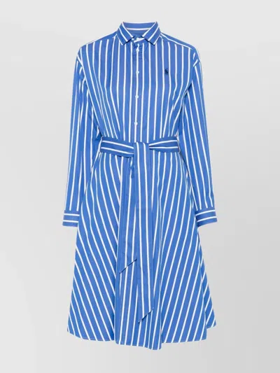 Polo Ralph Lauren Striped Shirtdress With Belted Waist And Pockets In Blue