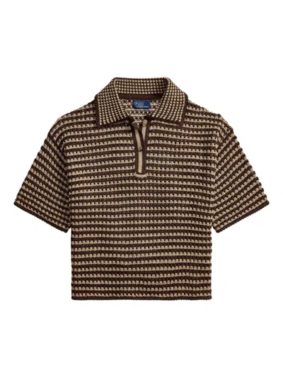 Polo Ralph Lauren Striped Short-sleeve Polo Top In Brown