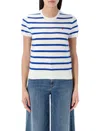 Polo Ralph Lauren Striped Short Sleeve Crew Neck Knit In Blue