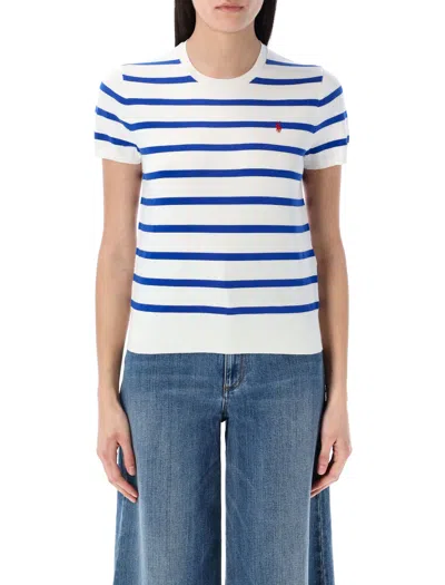 Polo Ralph Lauren Striped Short Sleeves Sweater In Blue Saturn White