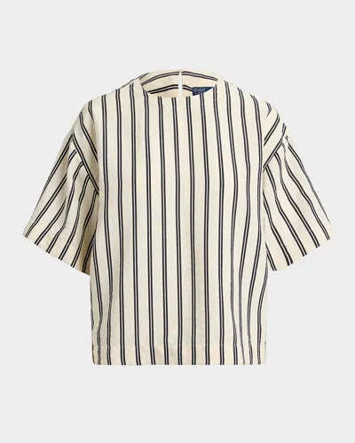 Polo Ralph Lauren Striped Silk-blend Short-sleeve Shirt In White