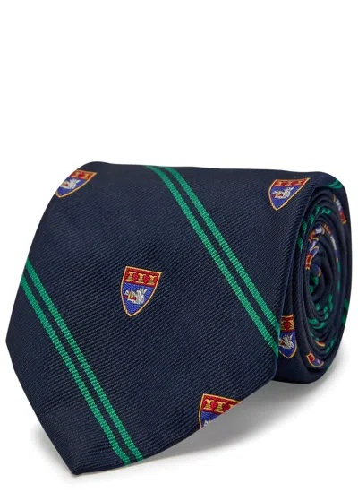 Polo Ralph Lauren Striped Club Embroidered-emblem Tie In Blue