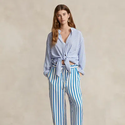 Polo Ralph Lauren Striped Silk Wide-leg Trouser In Blue