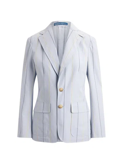 Polo Ralph Lauren Striped Single-breasted Blazer In Blue