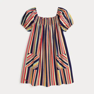 Polo Ralph Lauren Kids' Striped Smocked Cotton Dress In Multistripe