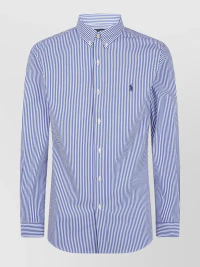 Polo Ralph Lauren Striped Sport Shirt Long Sleeves Button Down In Blue