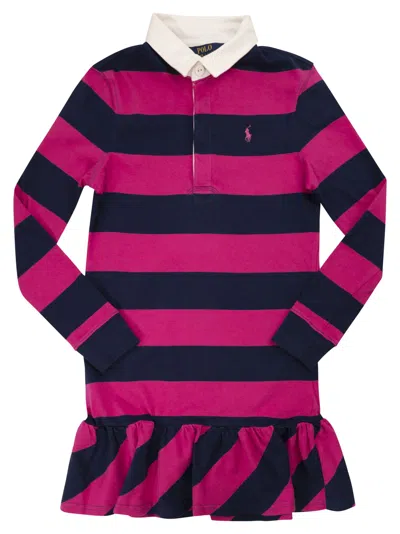 Polo Ralph Lauren Kids' Striped Stretch Piqué Polo Dress In Pink