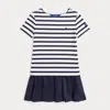 Polo Ralph Lauren Striped Stretch Ponte Dress In Deckwash White/navy