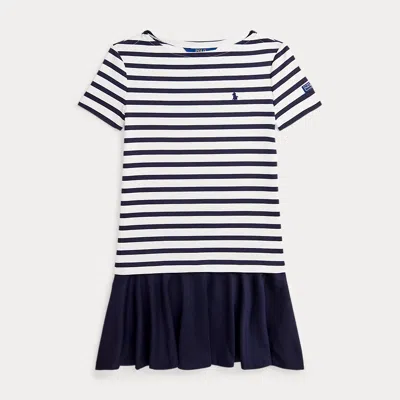 Polo Ralph Lauren Kids' Striped Stretch Ponte Dress In Deckwash White/navy