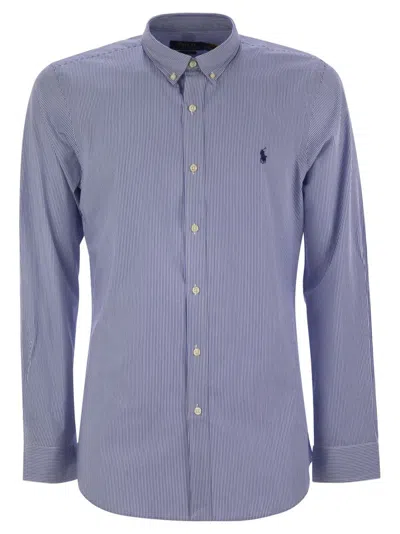 Polo Ralph Lauren Striped Stretch Poplin Shirt In Blue