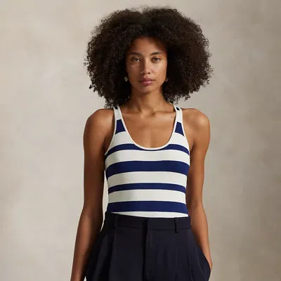 Polo Ralph Lauren Striped Sweater Tank Top In Antique Cream/freshwater