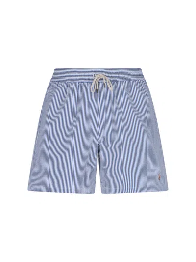 Polo Ralph Lauren Traveler Seersucker Swim Trunks In Blue