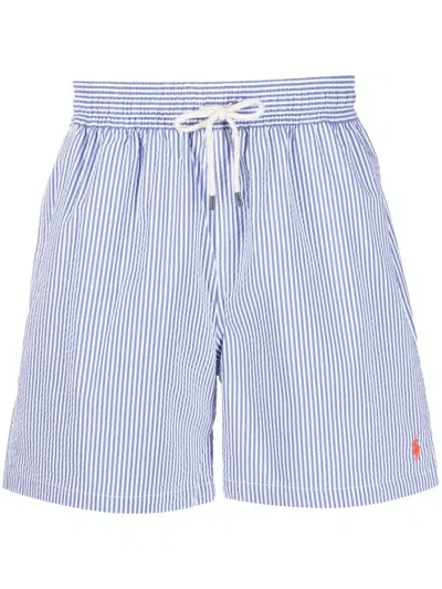 Polo Ralph Lauren White/blue Striped Swim Trunks In Light Blue