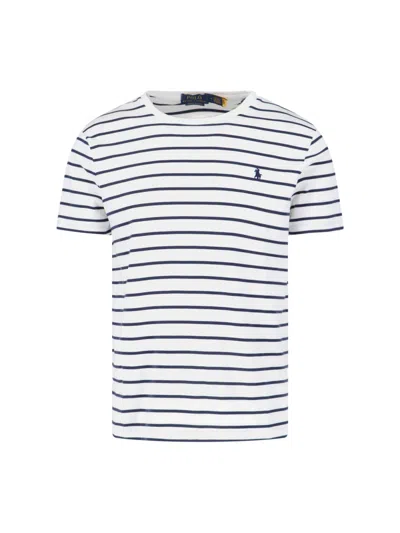 Polo Ralph Lauren Crew Neck Striped Short Sleeve T Shirt In White
