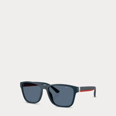 Polo Ralph Lauren Striped-temple Square Sunglasses In Matte Navy Blue