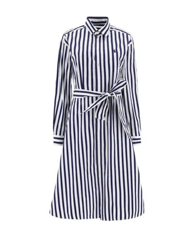 Polo Ralph Lauren Stripe Long Sleeve Cotton Shirtdress In White