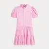 Polo Ralph Lauren Striped Tiered Linen-cotton Dress In Pink/white