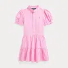 Polo Ralph Lauren Striped Tiered Linen-cotton Dress In Pink/white