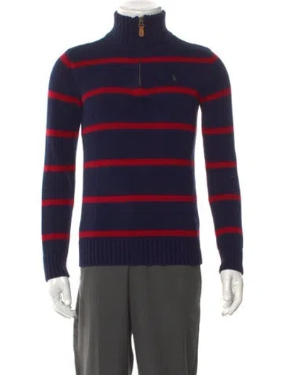 Pre-owned Polo Ralph Lauren Striped Turtleneck Polo Sweater In Blue