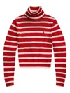 Polo Ralph Lauren Striped Cotton Turtleneck Sweater In Red