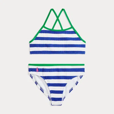 Polo Ralph Lauren Kids' Striped Two-piece Swimsuit In Cruise Royal Multi,belmont Pink