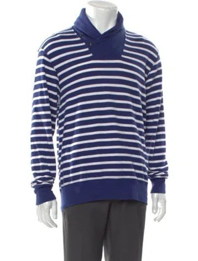 Pre-owned Polo Ralph Lauren Striped V-neck Cardigan In Blue