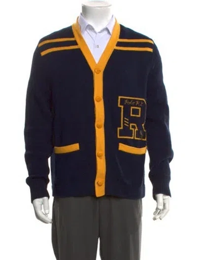 Pre-owned Polo Ralph Lauren Striped V-neck Cardigan In Blue
