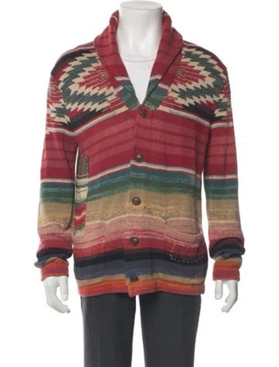 Pre-owned Polo Ralph Lauren Striped V-neck Cardigan In Red
