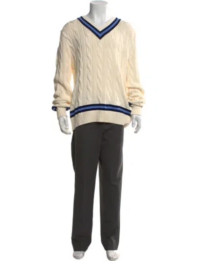 Pre-owned Polo Ralph Lauren Striped V-neck Polo Sweater In Neutrals