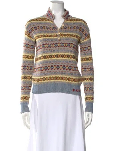 Pre-owned Polo Ralph Lauren Striped V-neck Sweater In Red