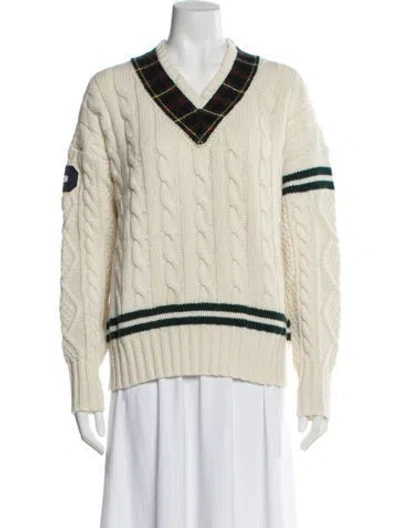 Pre-owned Polo Ralph Lauren Striped V-neck Sweater W/ Tags In Neutral